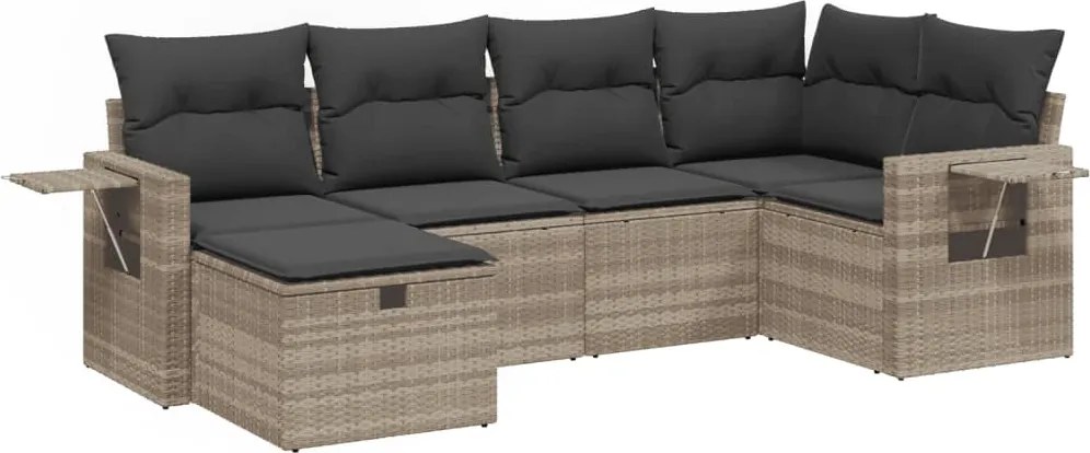 vidaXL 6 részes világosszürke polyrattan kerti ülőgarnitúra párnákkal