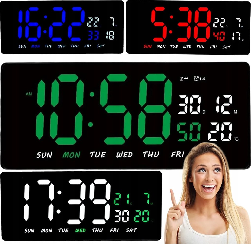 Digitális Óra Led Ébresztőóra Hőmérséklet Nagy Fali Elektronikus LCD Riasztó