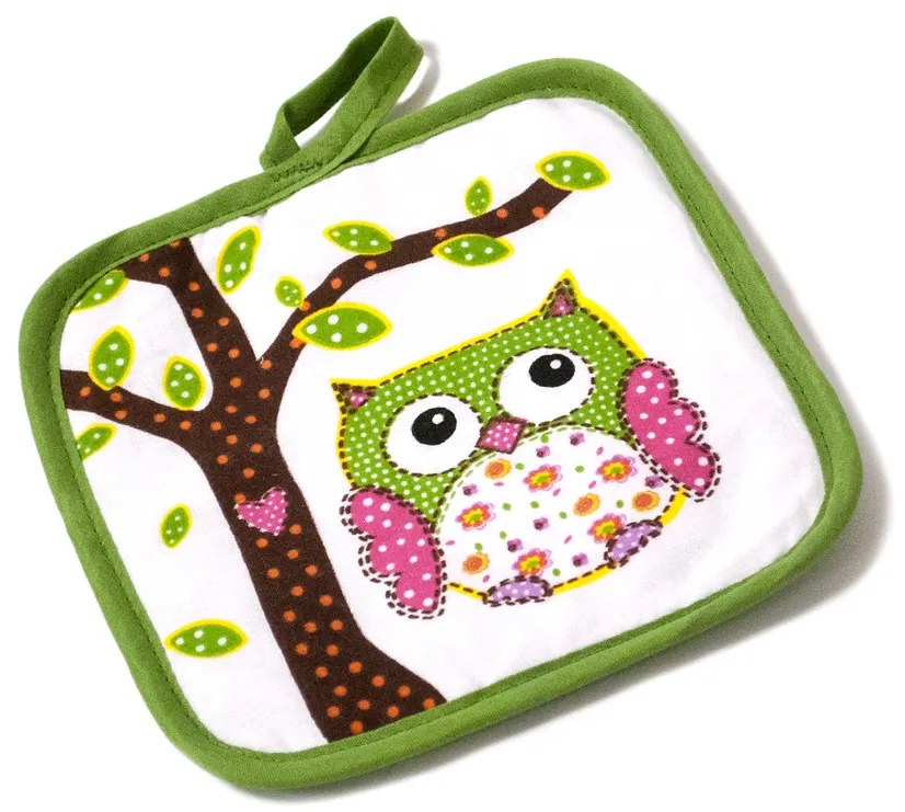 Baglyos alátét, zöld, 17 x 17 cm