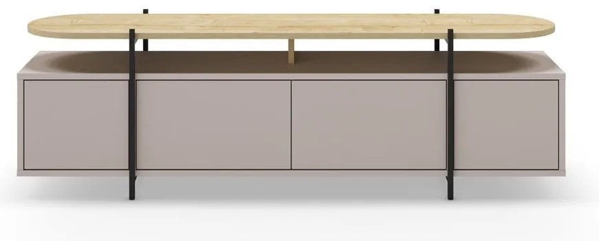 Szürke-bézs TV-állvány tölgyfa dekorral 160x48 cm Hinoa – Marckeric