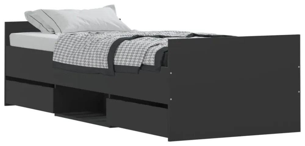 fekete ágykeret fej- és lábtámlával 75 x 190 cm