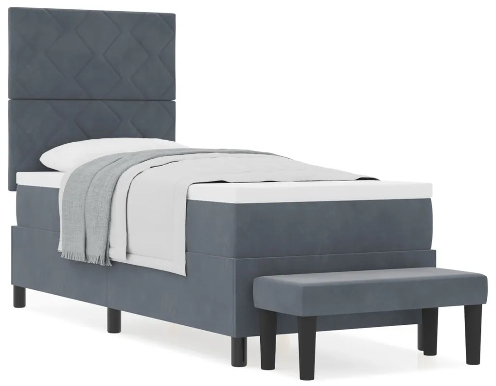 Box Spring Ágy Matraccal és Pad Sötétszürke 80x200 cm Bársony