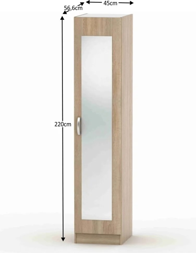 Szekrény tükörrel, tölgy sonoma, BETTY 2 BE02-005-00