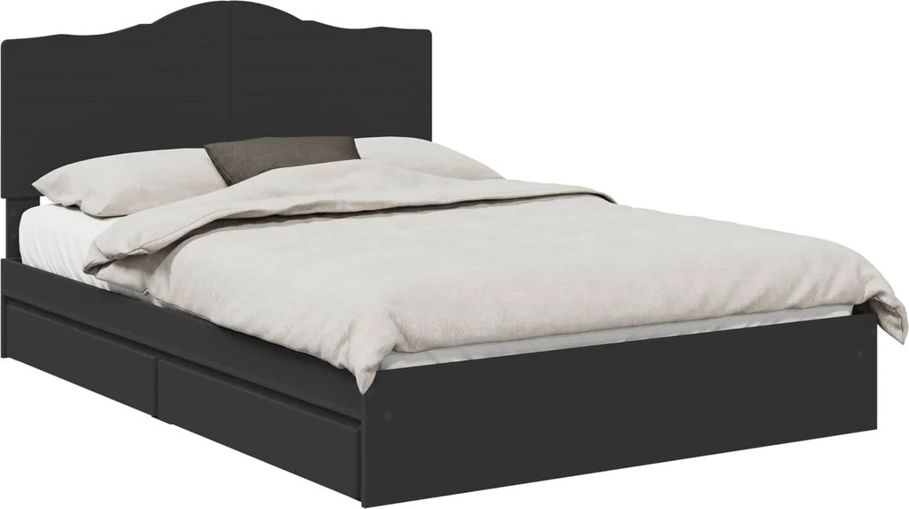 vidaXL Tárolós Ágy fejtámlával fiókkal Fekete 150 x 200 cm Faanyag