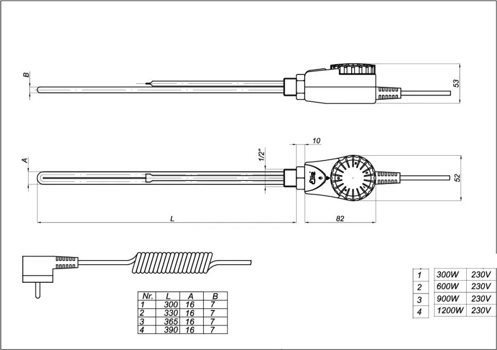 Fűtőbetét törölközőszárító radiátorhoz - Viva Platinum Therm- KRÓM - termosztátos - 1200 Watt - 230V