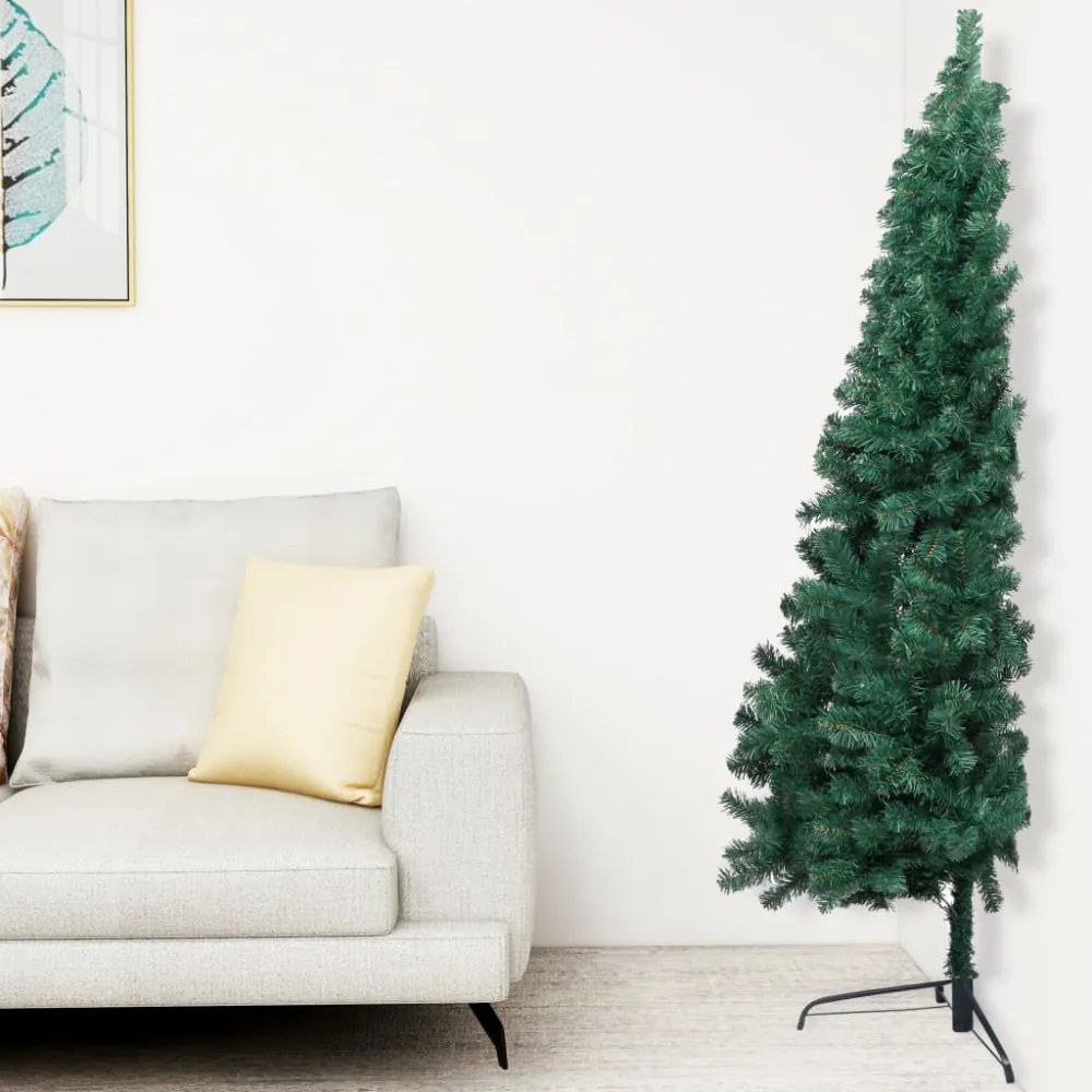 zöld megvilágított fél műkarácsonyfa gömb szettel 120 cm