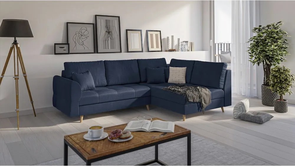 Sötétkék sarokkanapé (jobb oldali) Ariella – Ropez