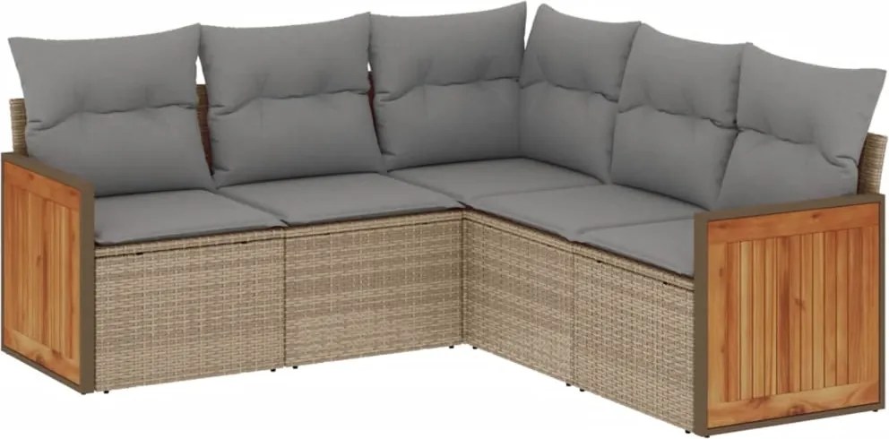 vidaXL 5 részes bézs polyrattan kerti ülőgarnitúra párnákkal