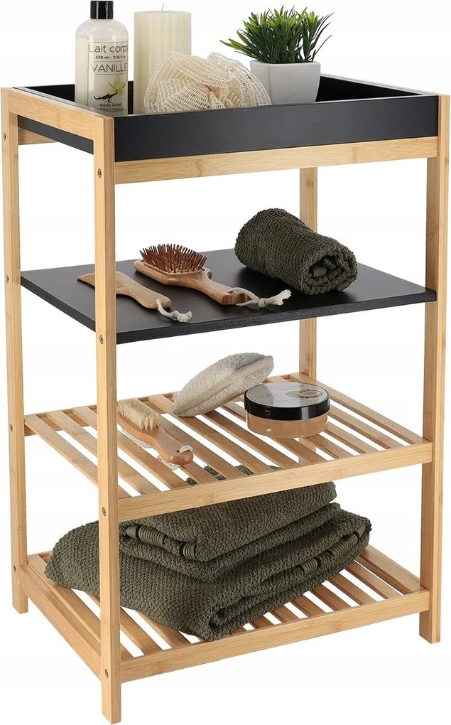 Fürdőszobai Polc Bambusz Szekrény 4 Polcos Törölközőtartó Állvány 43X33