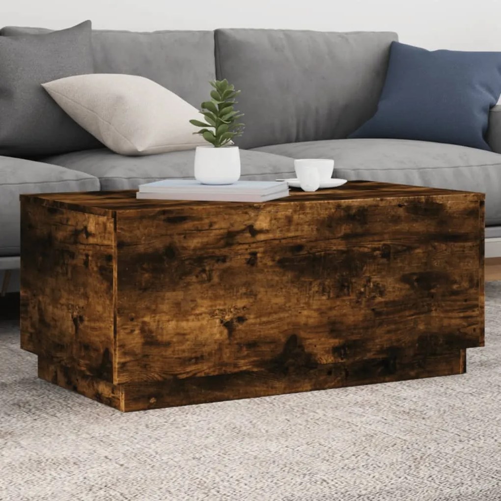 Füstös tölgy színű dohányzóasztal LED-lámpákkal 90x50x40 cm