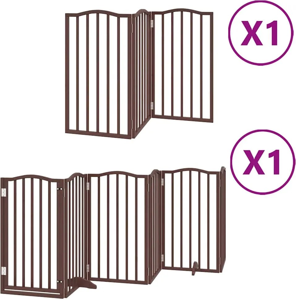 vidaXL barna nyárfa 9 paneles összecsukható kutyakapu ajtóval 450 cm