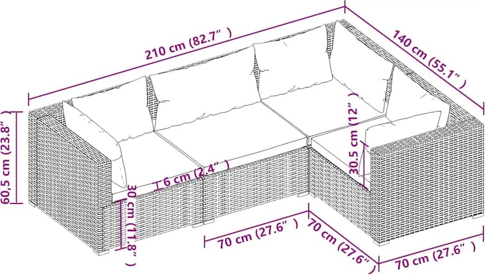 4 részes szürke polyrattan kerti ülőgarnitúra párnákkal