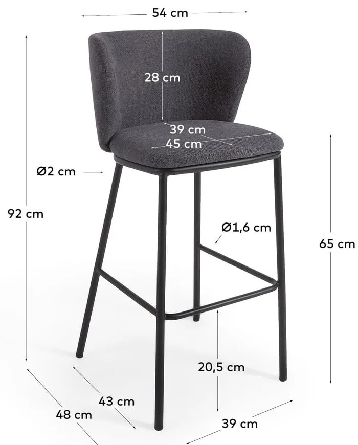 Sötétszürke bárszék (ülésmagasság 65 cm) Ciselia – Kave Home