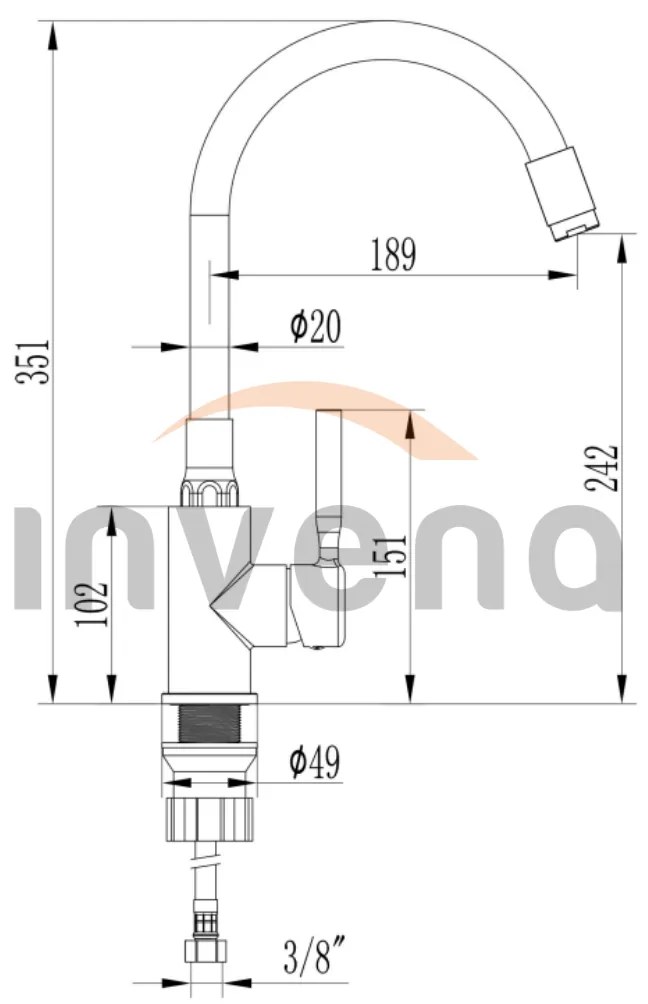 Invena, rejtett bidé csaptelep, króm fényes, BP-00-B01-L