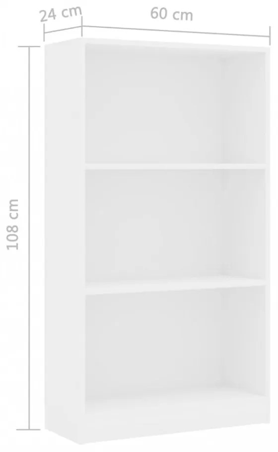 3 szintes fehér szerelt fa könyvszekrény 60 x 24 x 109 cm