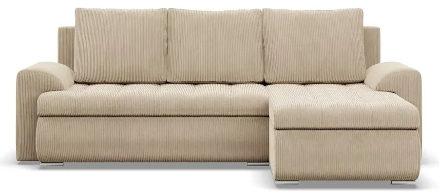 Tokio sarokkanapé, 2 ágyneműtartóval, kordbársony, jobboldali, bézs