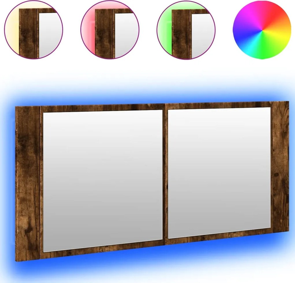 vidaXL füstös tölgy színű LED-es tükrös fürdőszobaszekrény 100x12x45cm