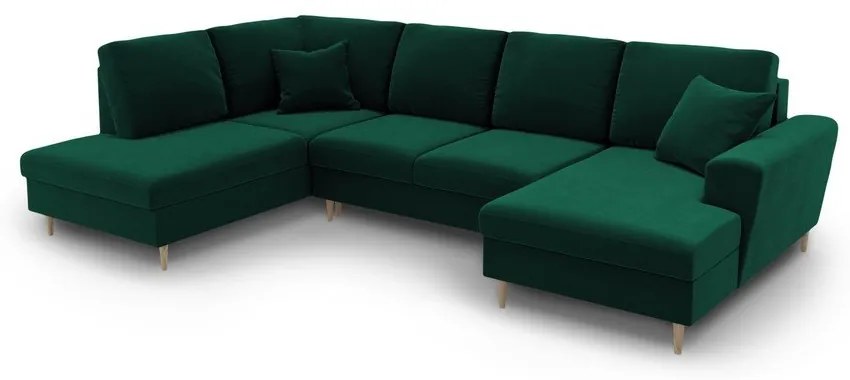 Zöld bársony kinyitható tárolóhelyes sarokkanapé (bal oldali-U alakú) Kyoto – Cosmopolitan Design