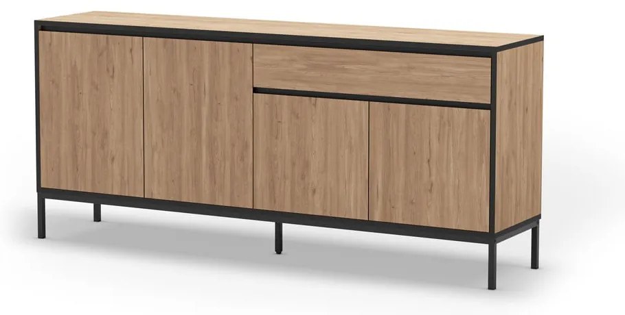 Natúr színű alacsony komód tölgyfa dekorral 180x80 cm Lorenza – Marckeric