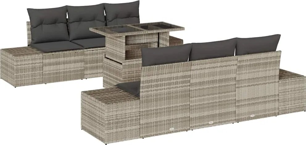 vidaXL Kanapé Szett párnával 7 pcs Világosszürke polirattan