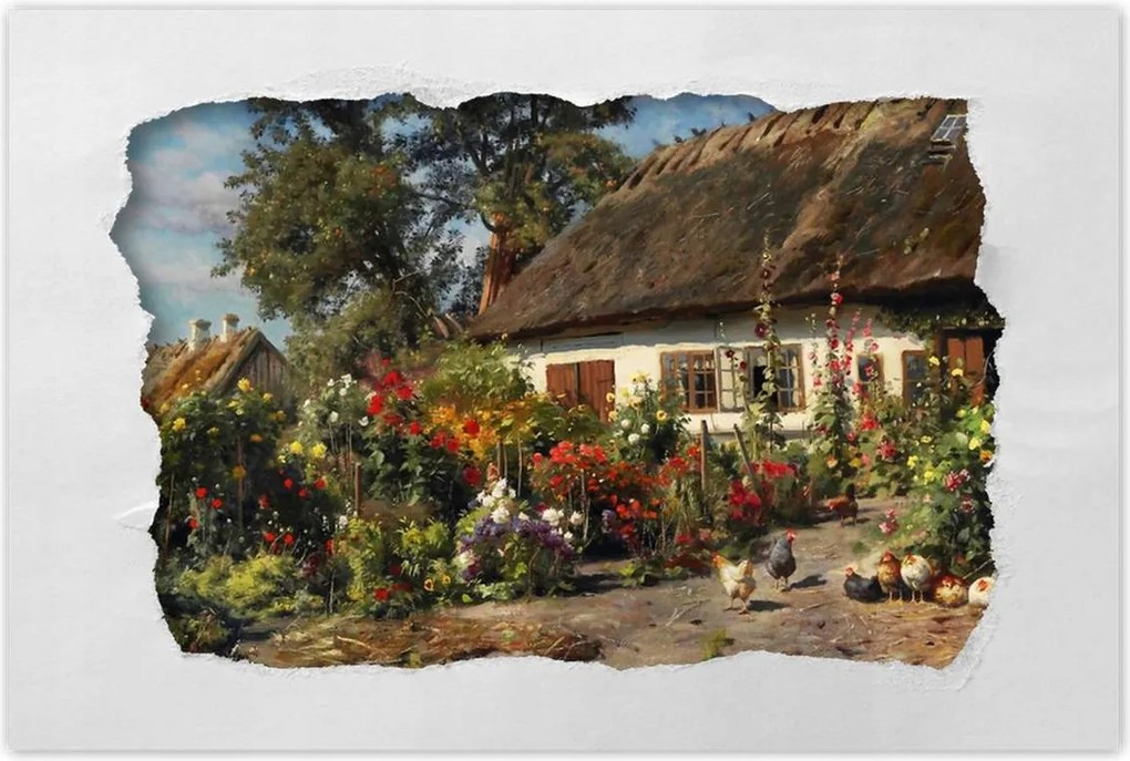 Poszterek 90x60 Vidéki házikó virágokkal