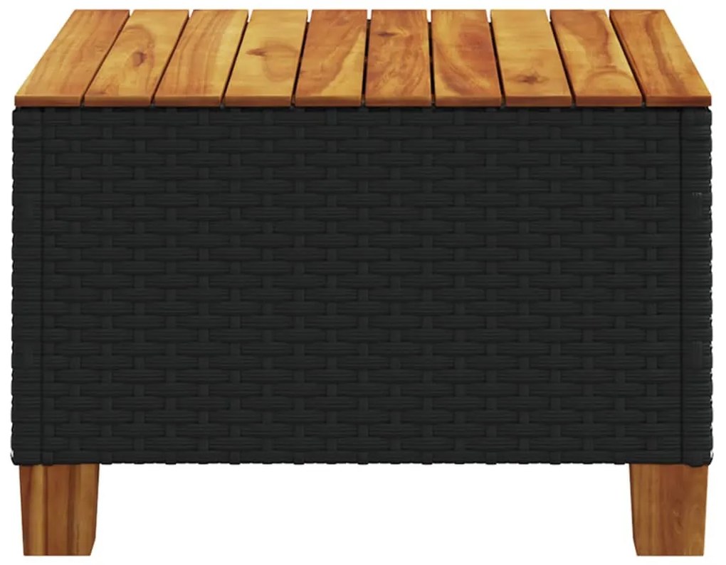 fekete polyrattan és akácfa kerti asztal 55 x 55 x 36 cm