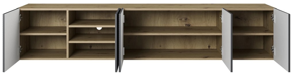 Asha falra szerelhető TV szekrény 200 cm, bordázott előlap - artisan / rivier stone matt