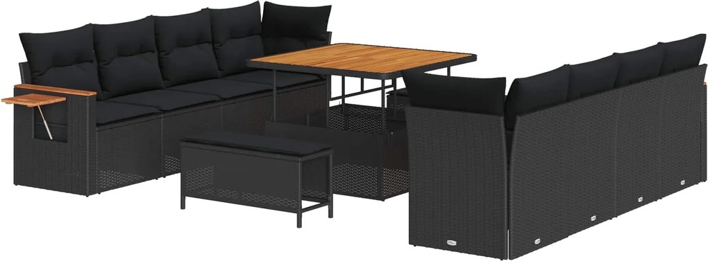 vidaXL Kerti Kanapé Szett 11 pcs Fekete Poli rattan és porfestett acél