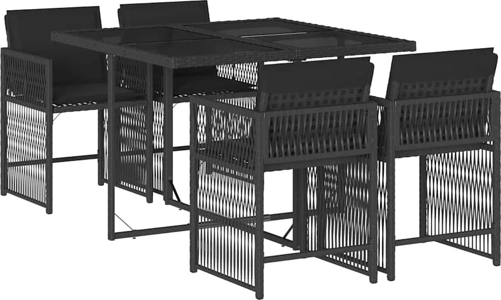 vidaXL 5 részes fekete polyrattan kerti étkezőgarnitúra párnákkal