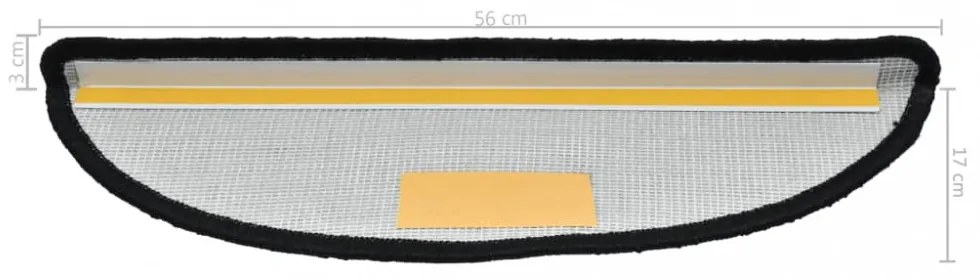 10 db fekete, félkör alakú lépcsőszőnyeg 56 x 17 x 3 cm