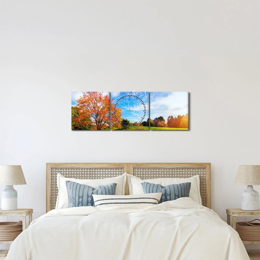 Kép - Őszi táj (órával) (90x30 cm)
