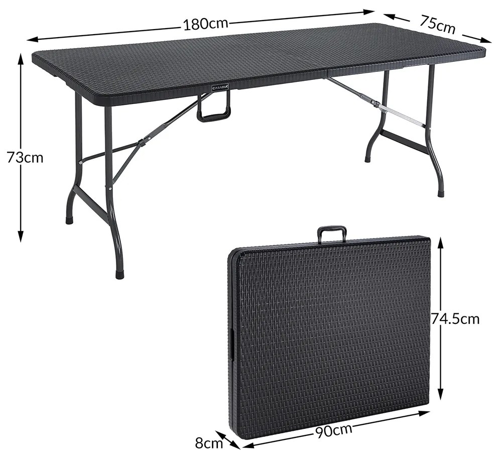 Casaria® Rattan asztal 180x75x73 cm - fekete