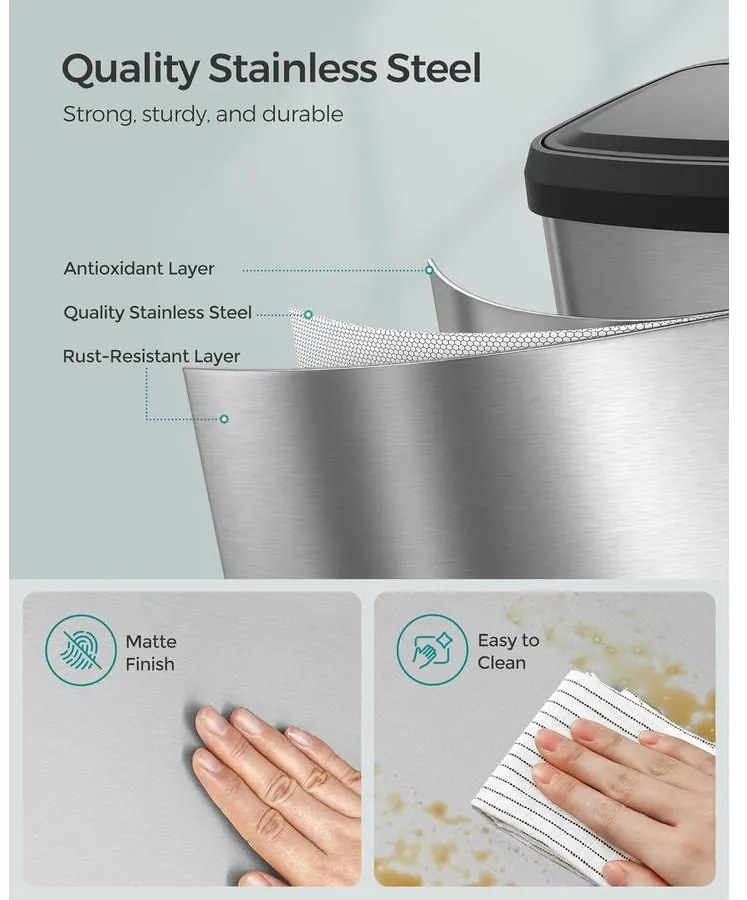 Konyhai szemetes, 68 literes pedálos kuka, ezüst-fekete