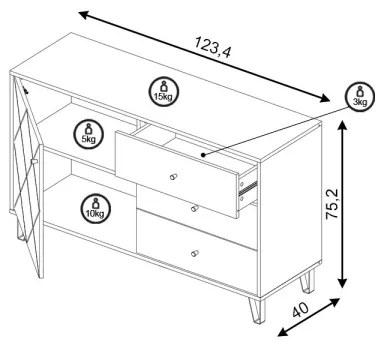 SULA komód artisan tölgy/fehér
