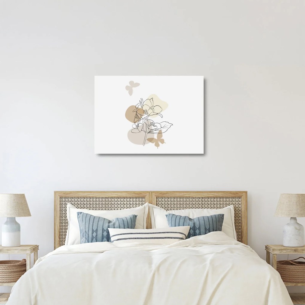 Üveg kép - Bézs virágok pillangóval N⁰1 (70x50 cm)
