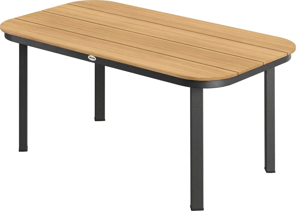 Outsunny 6 személyes kültéri étkezőasztal — WPC lécezett asztallap, porfestett fémváz, barna, 155 x 88 x 72 cm | Aosom