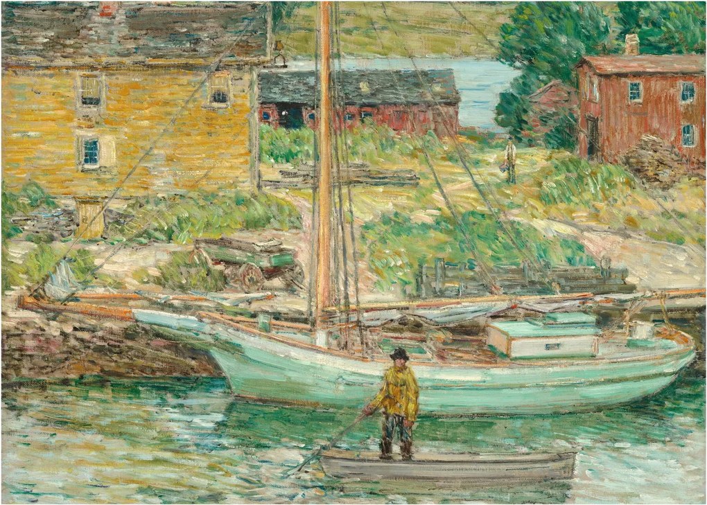 Üveg kép - Childe Hassam, Oyster Sloop, Cos Cob, reprodukciók (70x50 cm)
