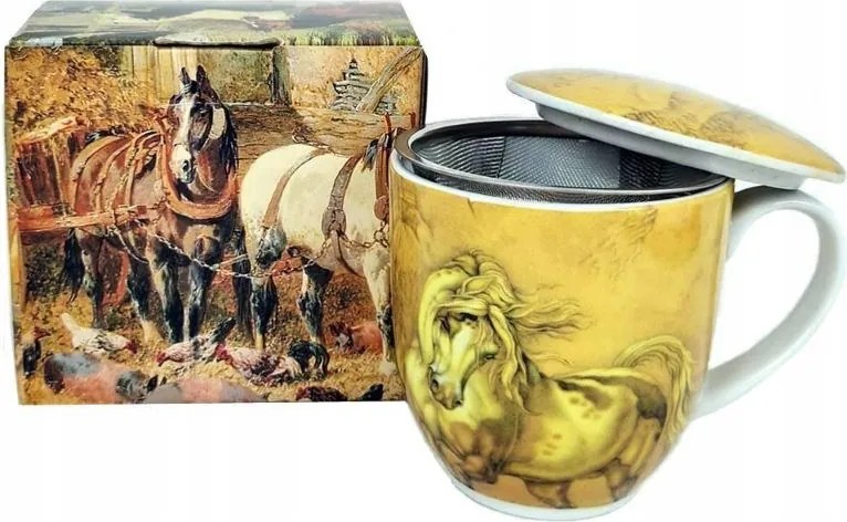 Szürke ló bögre szűrővel és fedéllel