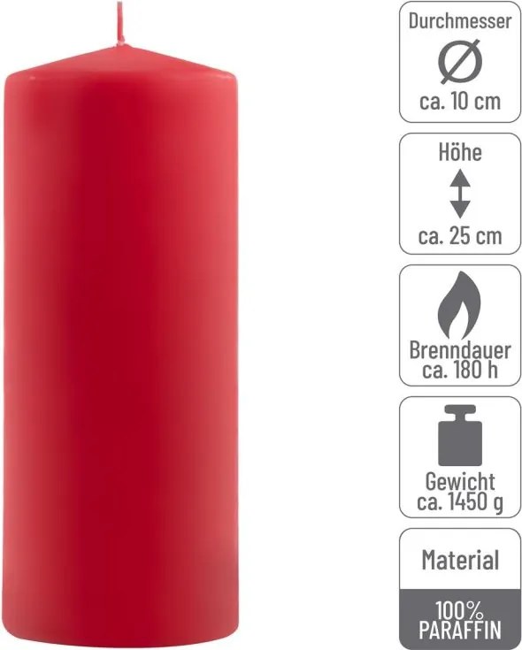 Oszlopgyertya készlet 25 cm Ø 10 cm 2 db piros