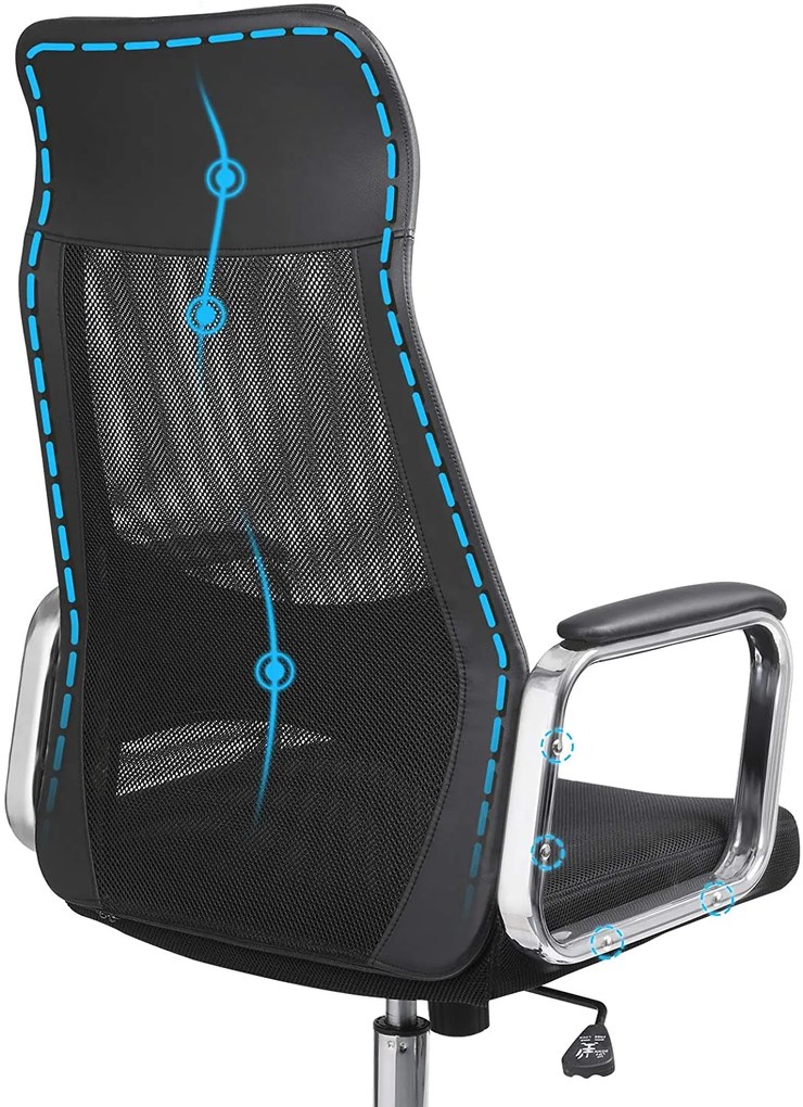 SONGMICS irodai szék, ergonomikus számítógékszék, fejtámlával és deréktámasszal, magasságállítható, fekete