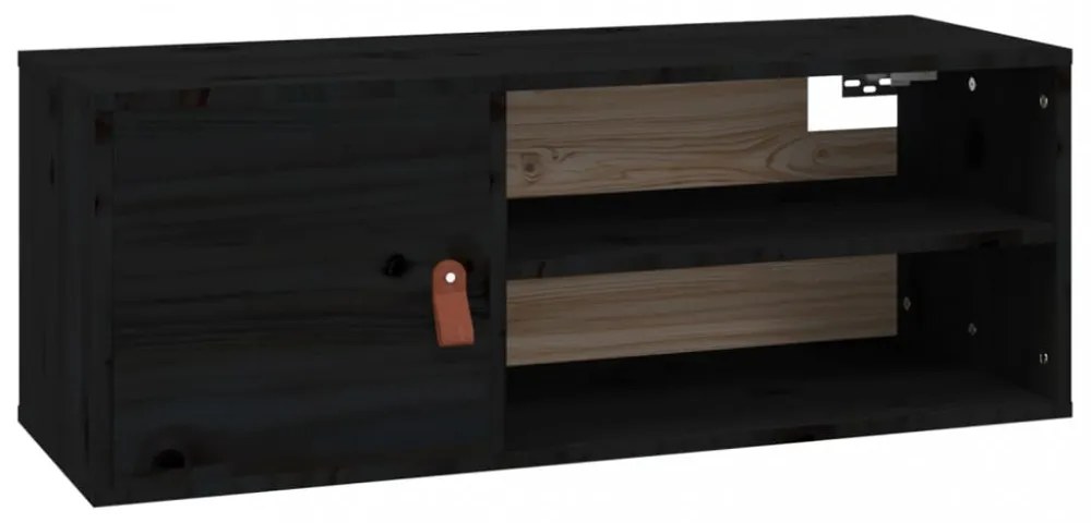 2 db fekete tömör fenyőfa faliszekrény 80 x 30 x 30 cm