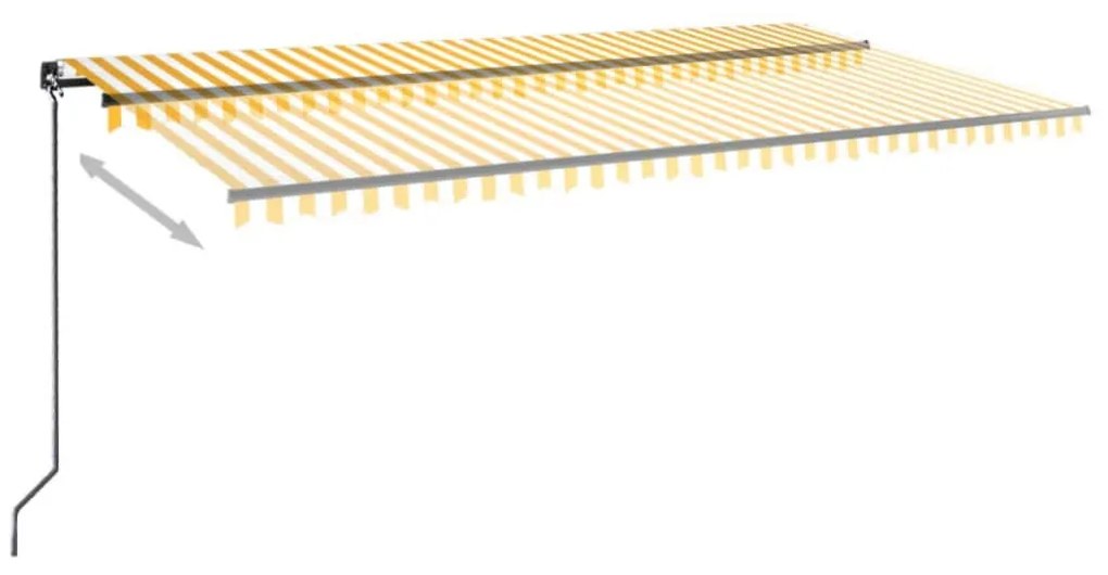 Sárga és fehér kézzel kihúzható LED-es napellenző 600 x 350 cm