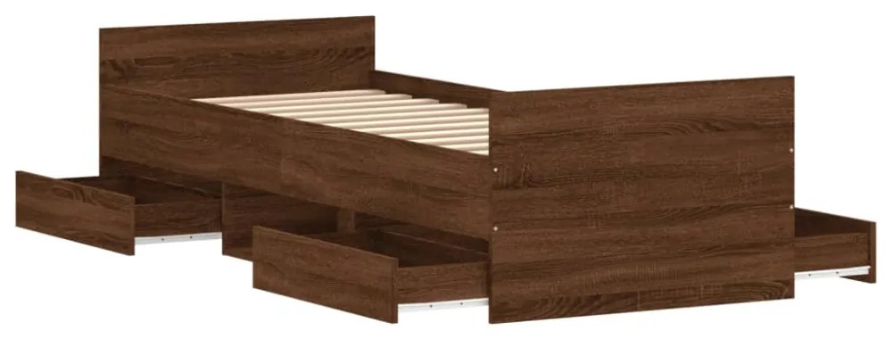 barna tölgyszínű ágykeret fej- és lábtámlával 75 x 200 cm