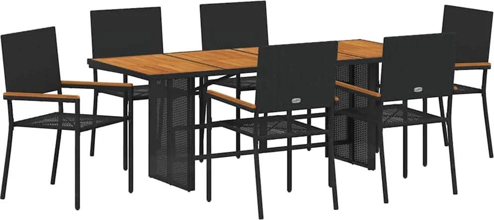 vidaXL Kert étkező szett 7 pcs Fekete polirattan