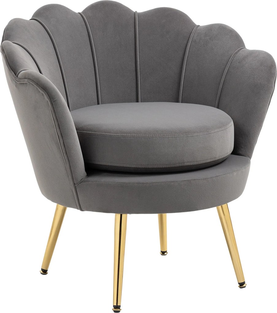 HOMCOM Shell Fotel, Vintage Fotel, Hálószobai és Nappali Fotel, Elegáns Dizájn, Magas Hátú, 76x67x74cm, Szürke | Aosom