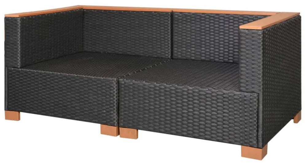 fekete polyrattan kerti kanapé