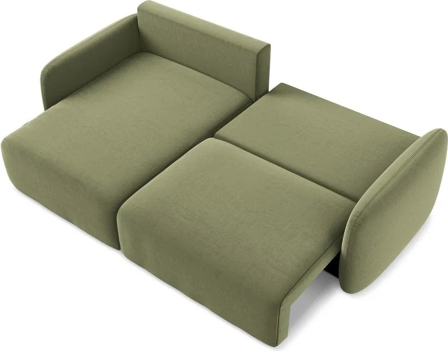 Zöld bársony kinyitható-tárolóhelyes sarokkanapé (bal oldali-heverő résszel) Kalena – Makamii