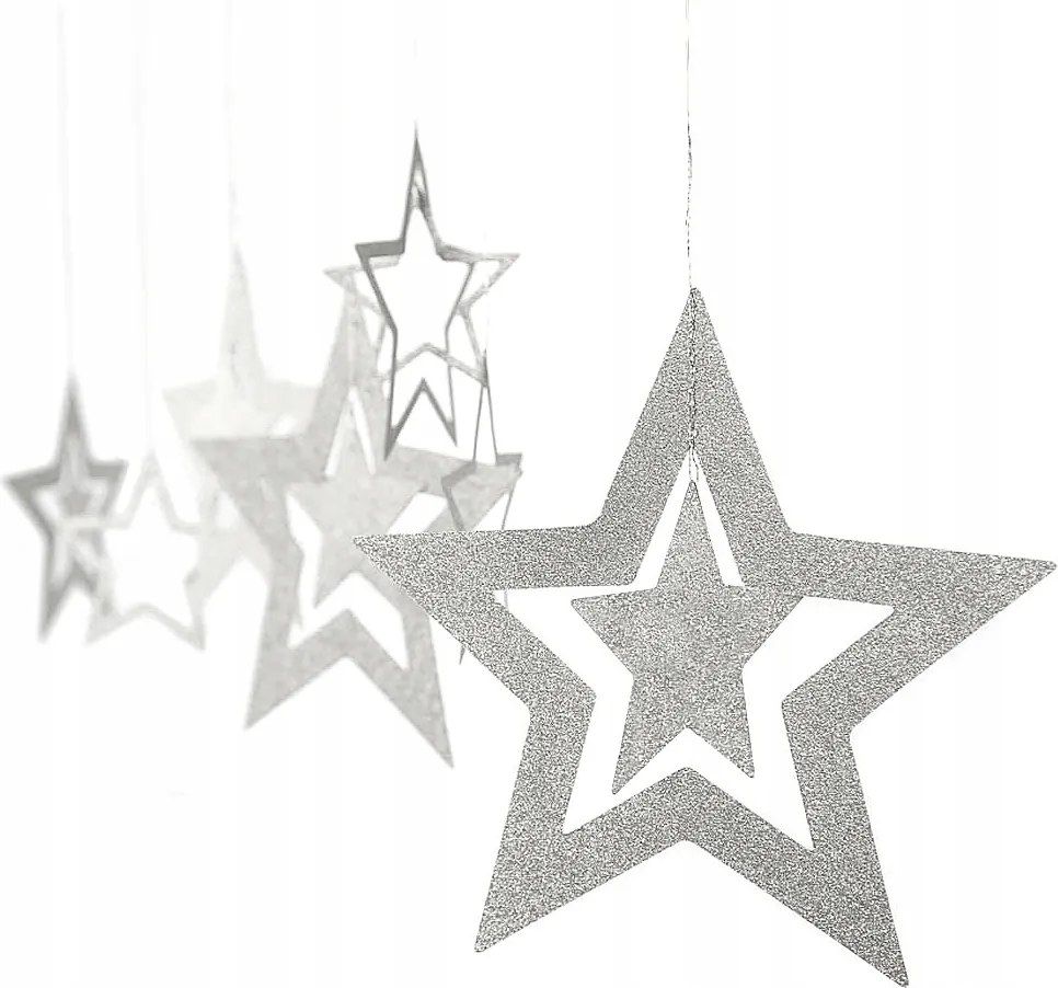 Függő csillag dekoráció Ezüst zsinórokkal 7db