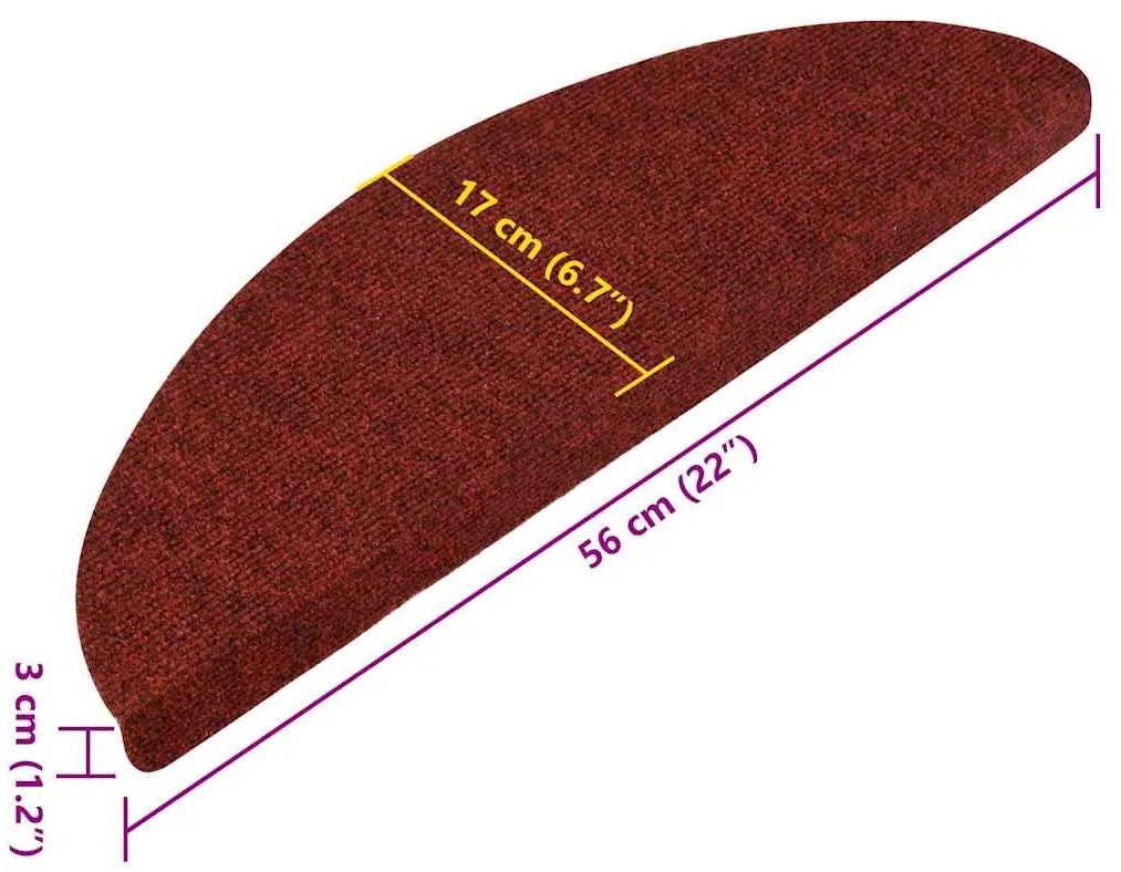15 db piros lépcsőszőnyeg 56x17x3 cm