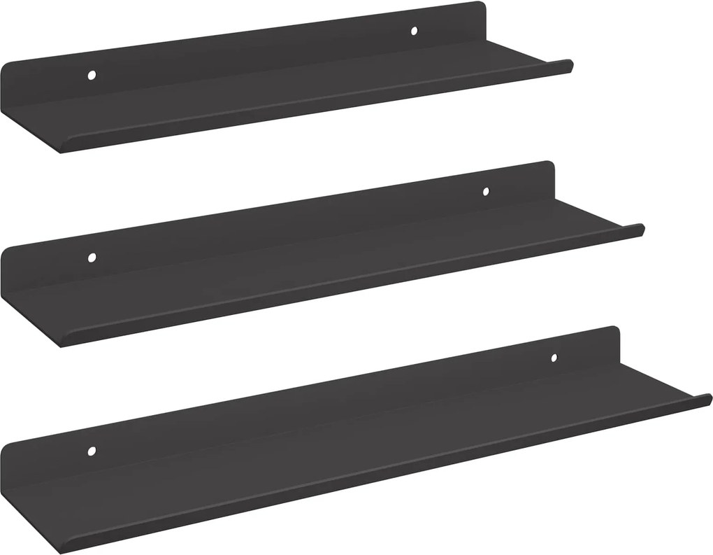 vidaXL Lebegő polc Falra szerelhető 3 pcs Fekete 40 x 9 x 2,5 cm Acél
